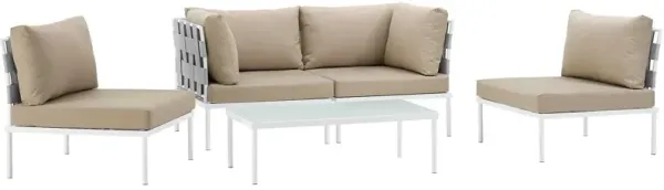 Harmony 5 Piece Outdoor Patio Aluminum Sectional Sofa Set by Modway White Beige