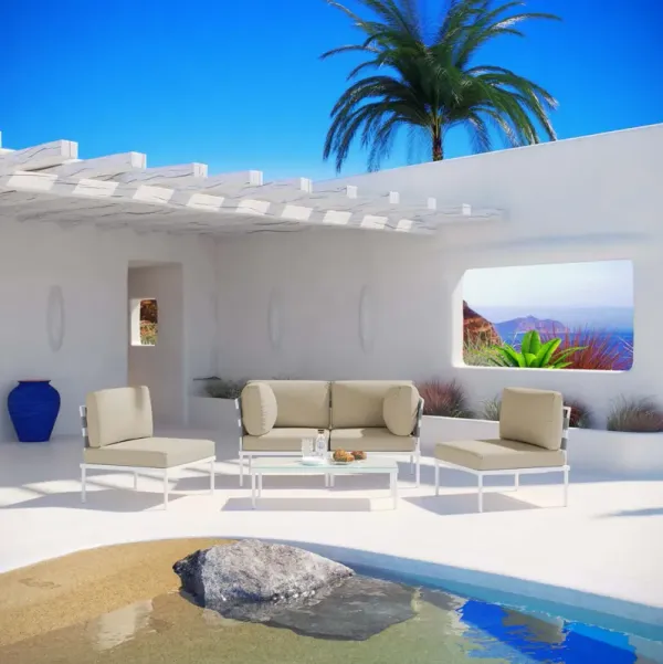 Harmony 5 Piece Outdoor Patio Aluminum Sectional Sofa Set by Modway White Navy