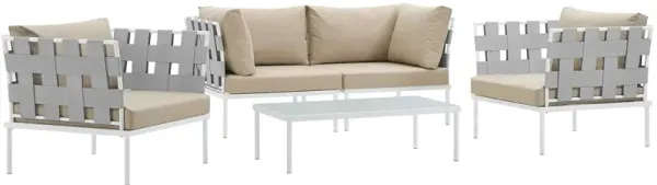 Harmony 5  Piece Outdoor Patio Aluminum Sectional Sofa Set by Modway White Beige