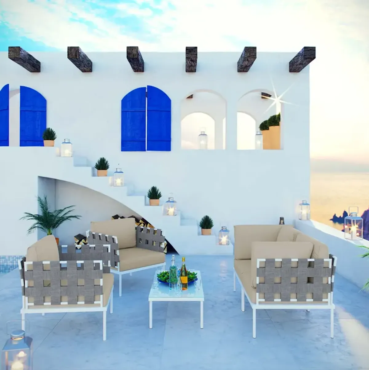 Harmony 5  Piece Outdoor Patio Aluminum Sectional Sofa Set by Modway White Gray