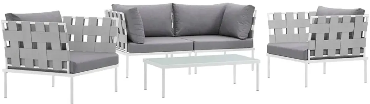 Harmony 5  Piece Outdoor Patio Aluminum Sectional Sofa Set by Modway White Gray