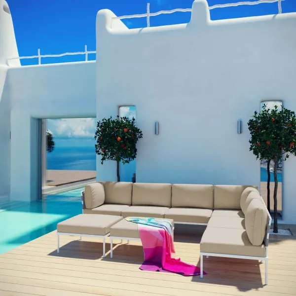 Harmony 8 Piece Outdoor Patio Aluminum Sectional Sofa Set by Modway White Navy