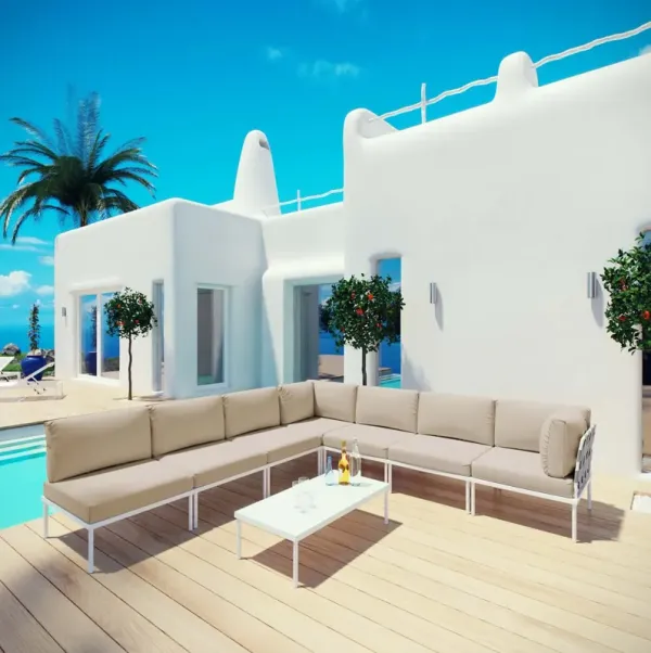 Harmony 8 Piece Outdoor Patio Aluminum Sectional Sofa Set by Modway White Navy