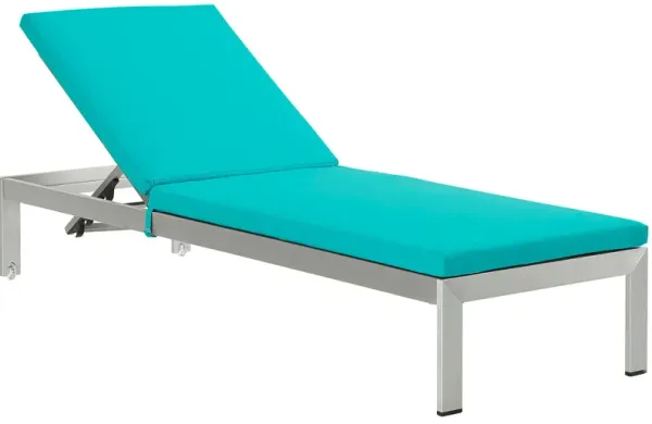 Shore Outdoor Patio Aluminum Chaise with Cushions by Modway Silver Turquoise