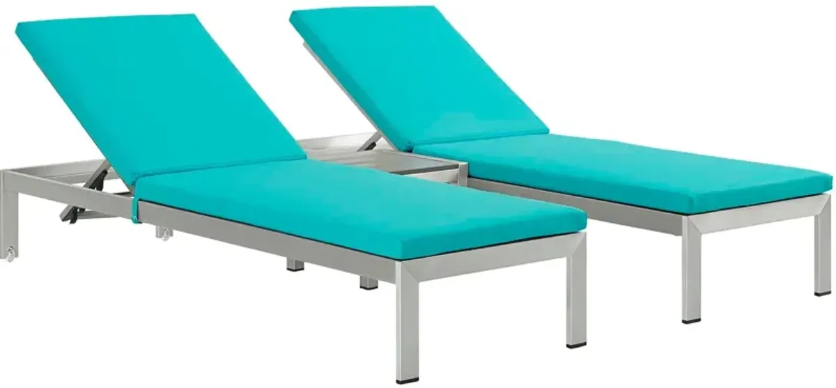 Shore 3 Piece Outdoor Patio Aluminum Chaise with Cushions by Modway