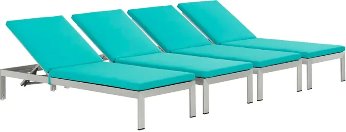 Shore Chaise with Cushions Outdoor Patio Aluminum Set of 4 by Modway