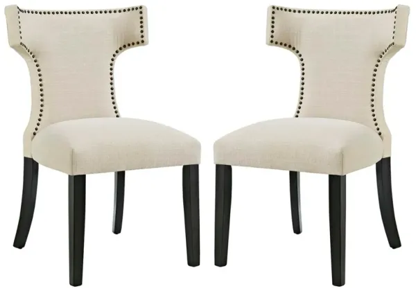 Curve Fabric Dining Side Chair Set of 2 by Modway Beige