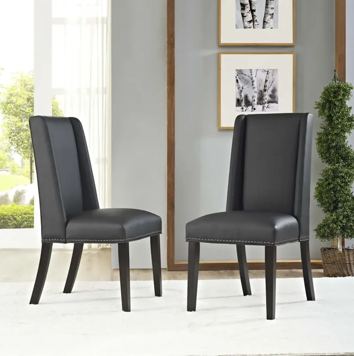 Baron Dining Chair Vinyl Set of 2 by Modway
