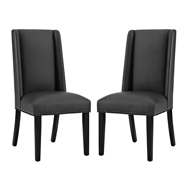 Baron Vinyl Dining Chair Set of 2 by Modway Black