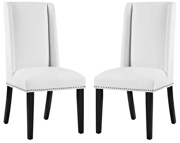 Baron Dining Chair Vinyl Set of 2 by Modway White