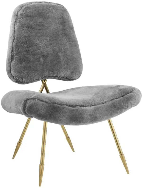 Ponder Upholstered Sheepskin Fur Lounge Chair by Modway Gray