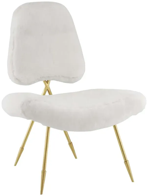 Ponder Upholstered Sheepskin Fur Lounge Chair by Modway White