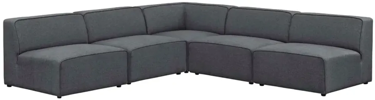 Mingle 5 Piece Upholstered Fabric Armless Sectional Sofa Set by Modway Gray