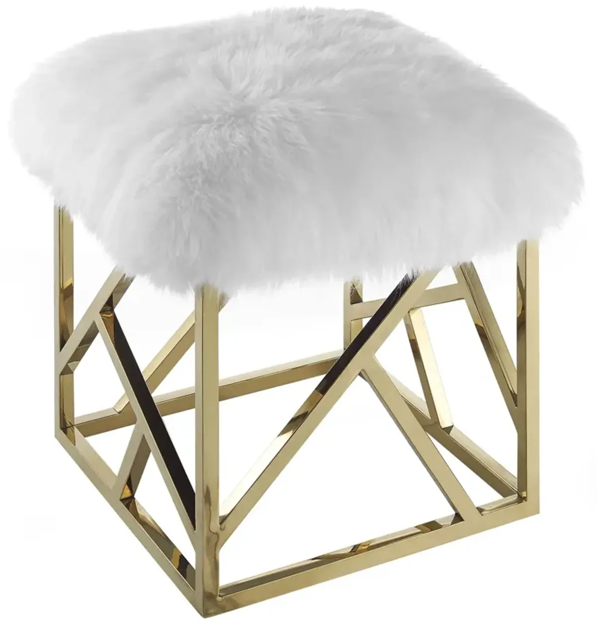 Intersperse Sheepskin Ottoman by Modway Gold White