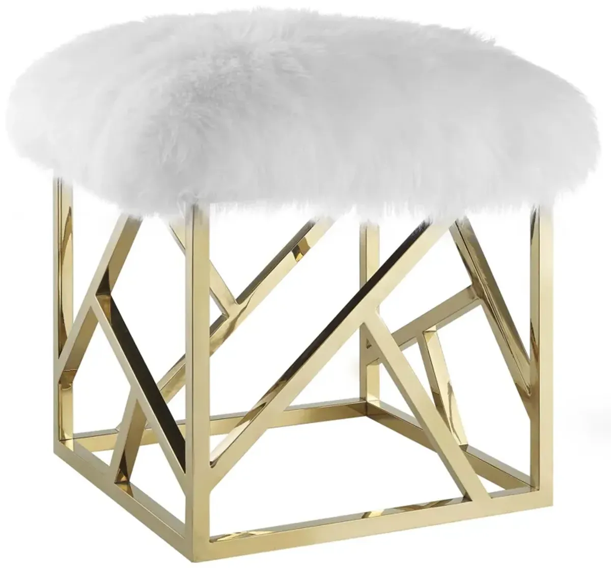 Intersperse Sheepskin Ottoman by Modway Gold White