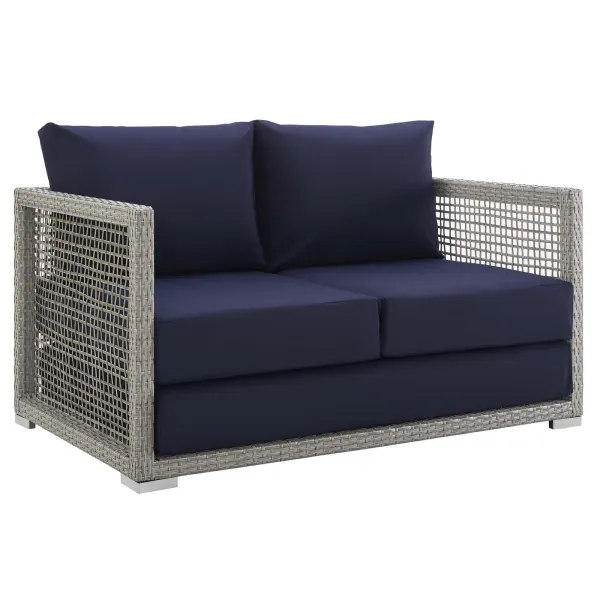 Aura Outdoor Patio Wicker Rattan Loveseat by Modway Gray Navy
