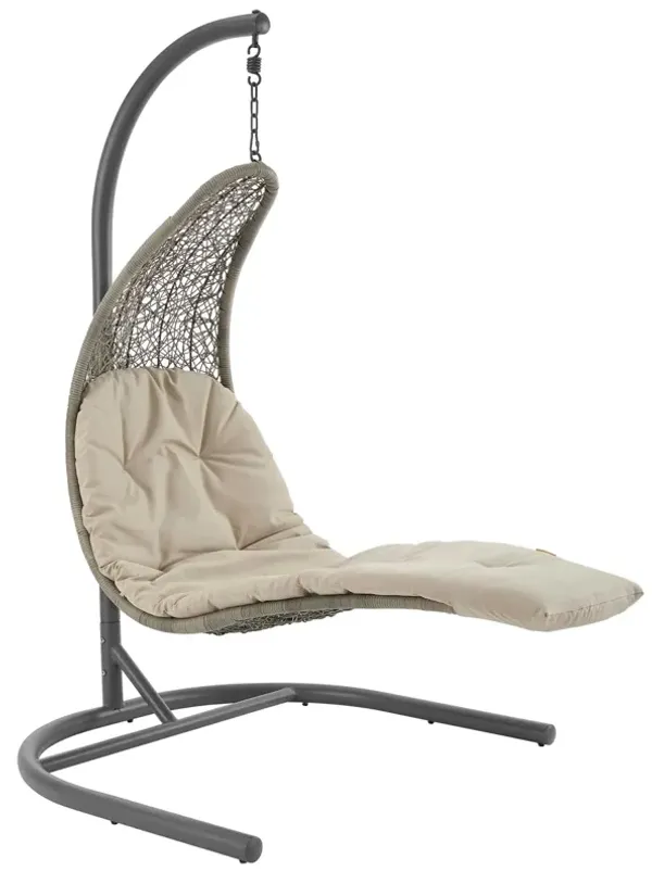 Landscape Hanging Chaise Lounge Outdoor Patio Swing Chair by Modway Light Gray Beige