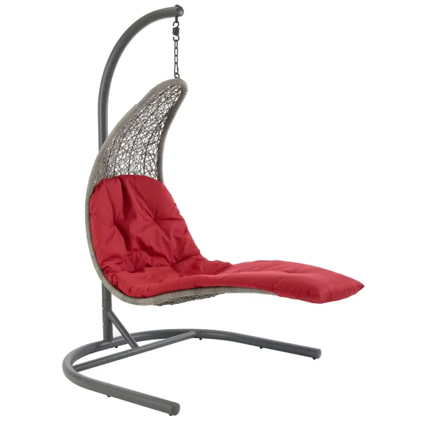 Landscape Hanging Chaise Lounge Outdoor Patio Swing Chair by Modway Light Gray Red