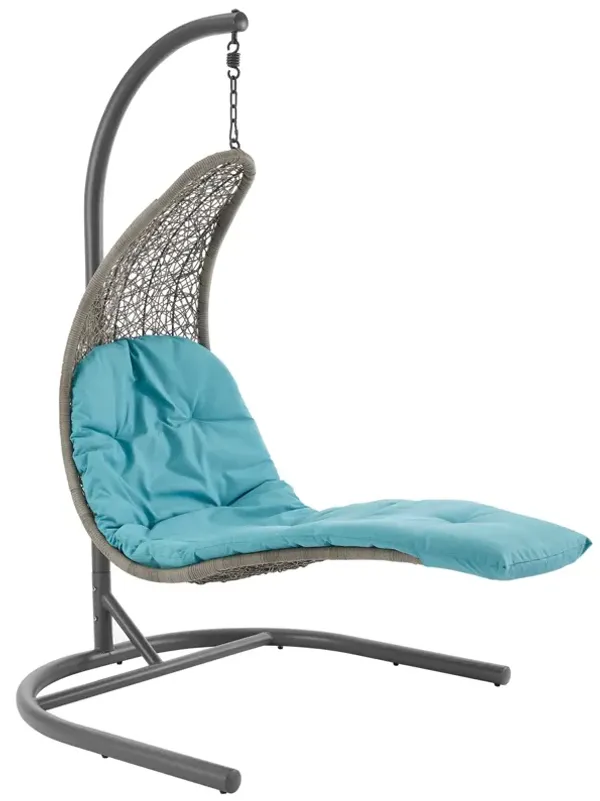 Landscape Hanging Chaise Lounge Outdoor Patio Swing Chair by Modway Light Gray Turquoise