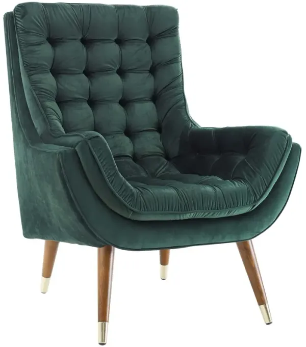 Suggest Button Tufted Performance Velvet Lounge Chair by Modway Green