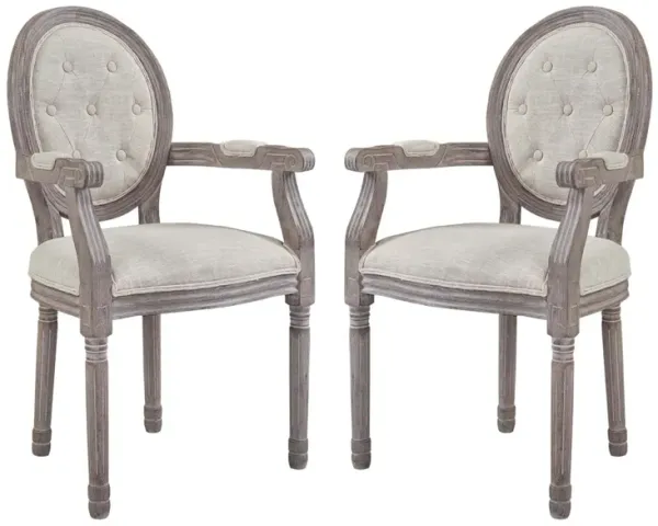 Arise Vintage French Upholstered Fabric Dining Armchair Set of 2 by Modway Beige