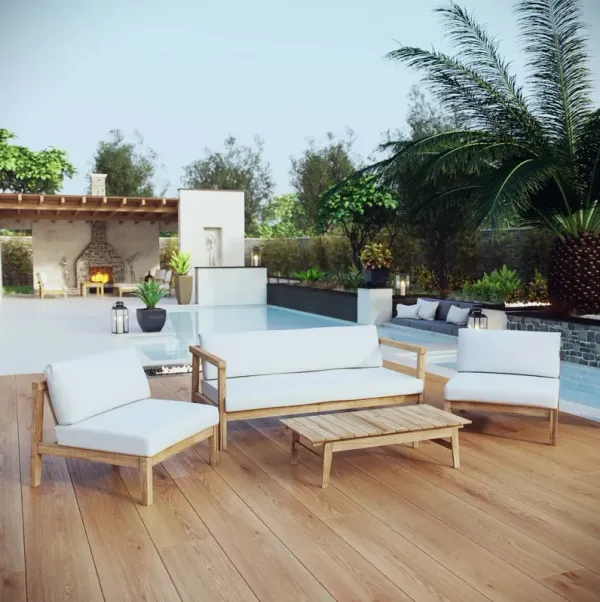 Bayport 4 Piece Outdoor Patio Teak Set by Modway Natural White