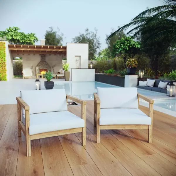 Bayport 2 Piece Outdoor Patio Teak Set by Modway Natural White