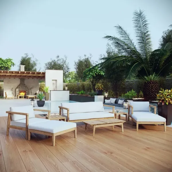 Bayport 8 Piece Outdoor Patio Teak Set by Modway Natural White