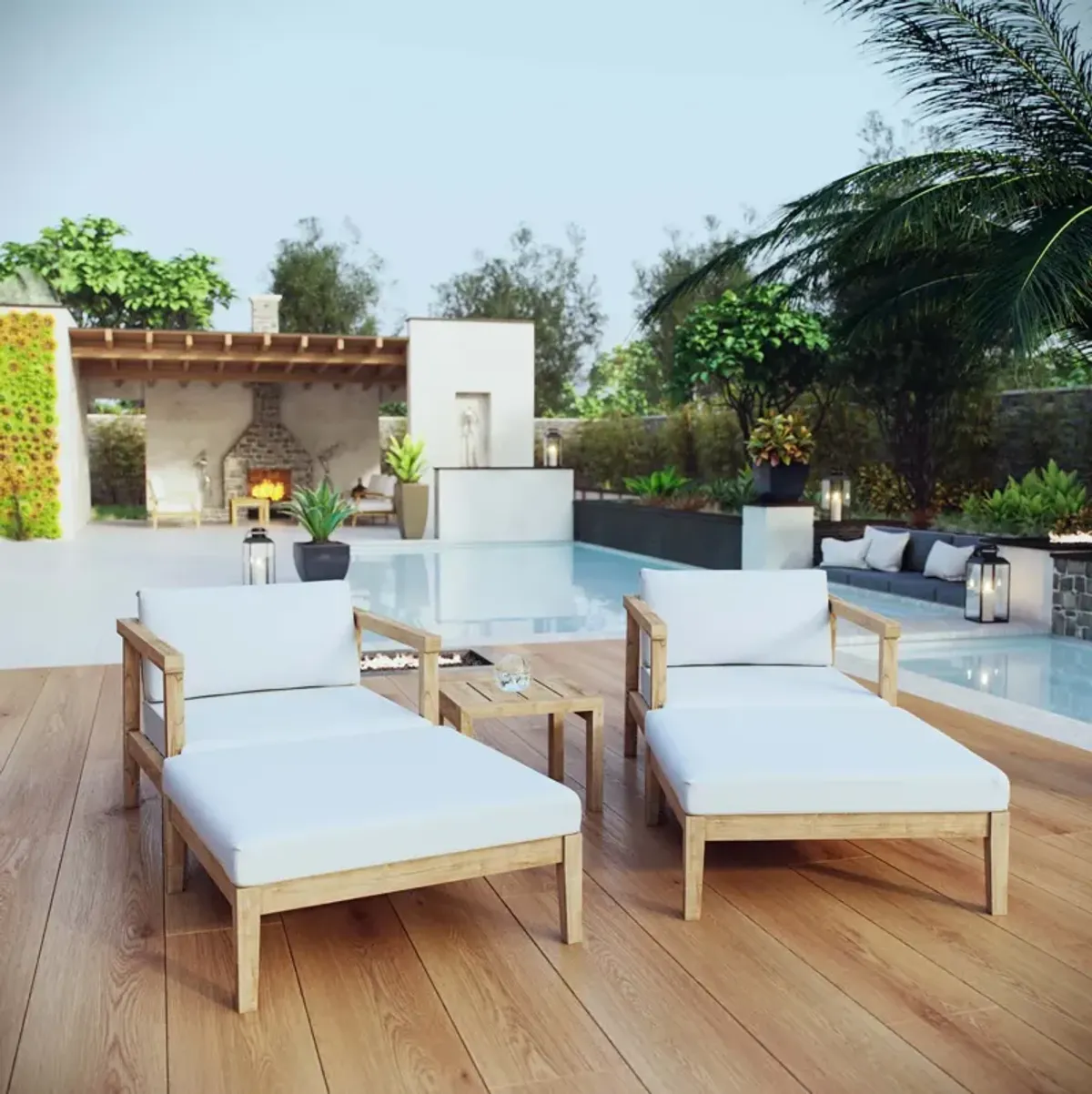 Bayport 5 Piece Outdoor Patio Teak Set by Modway Natural White