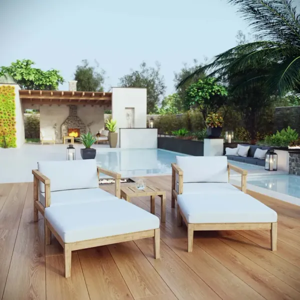 Bayport 5 Piece Outdoor Patio Teak Set by Modway Natural White