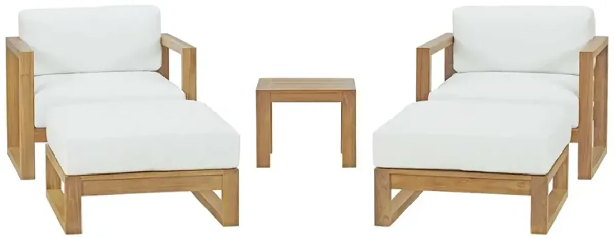 Upland 5 Piece Outdoor Patio Teak Set by Modway Natural White