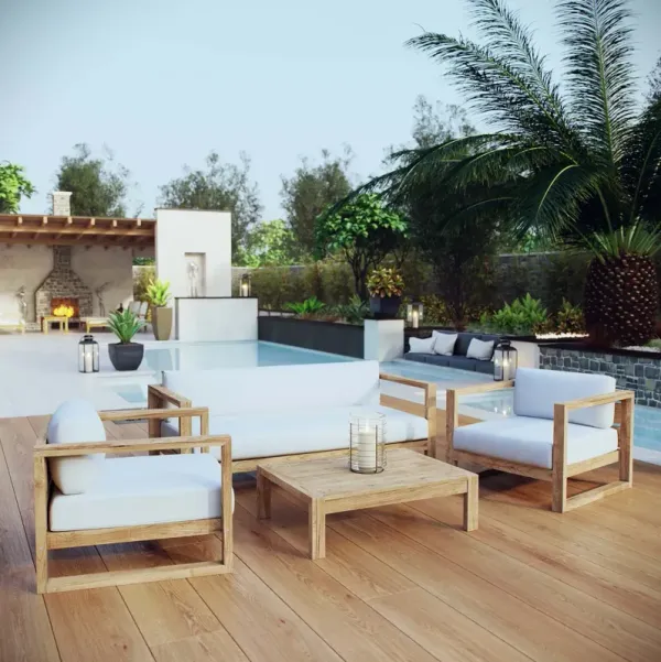 Upland 4 Piece Outdoor Patio Teak Set by Modway Natural White