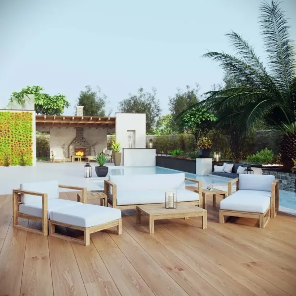 Upland 8 Piece Outdoor Patio Teak Set by Modway Natural White