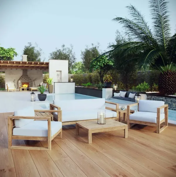 Upland 6 Piece Outdoor Patio Teak Set by Modway Natural White