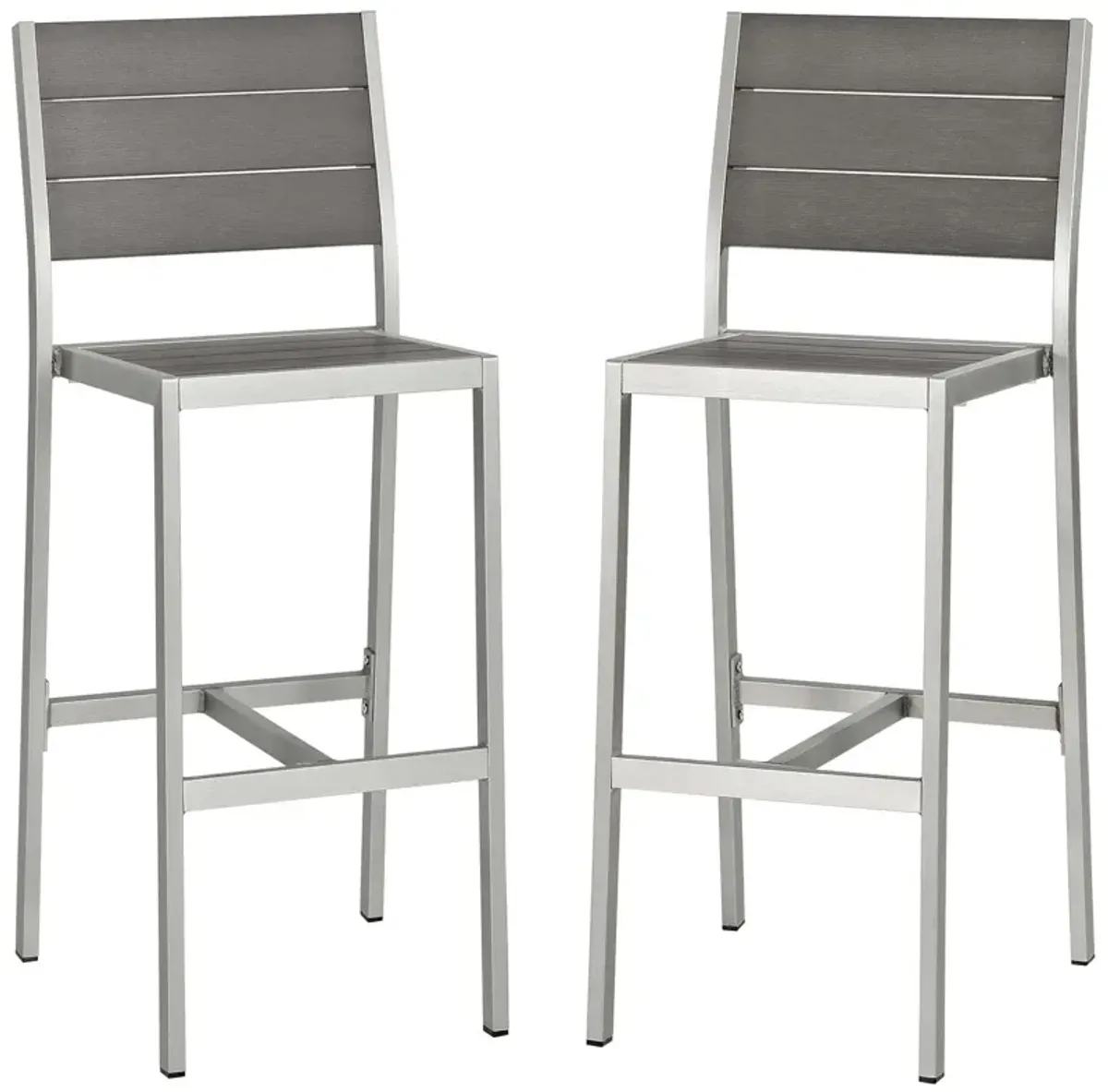 Shore Armless Bar Stool Outdoor Patio Aluminum Set of 2 by Modway Silver Gray