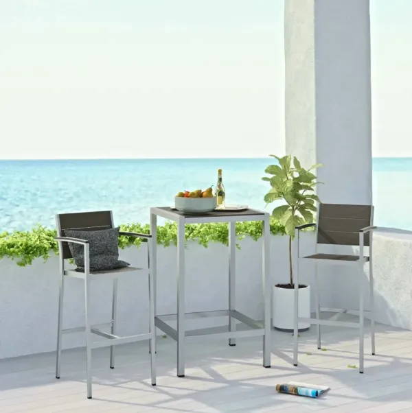 Shore 3 Piece Outdoor Patio Aluminum Pub Set by Modway Silver Gray