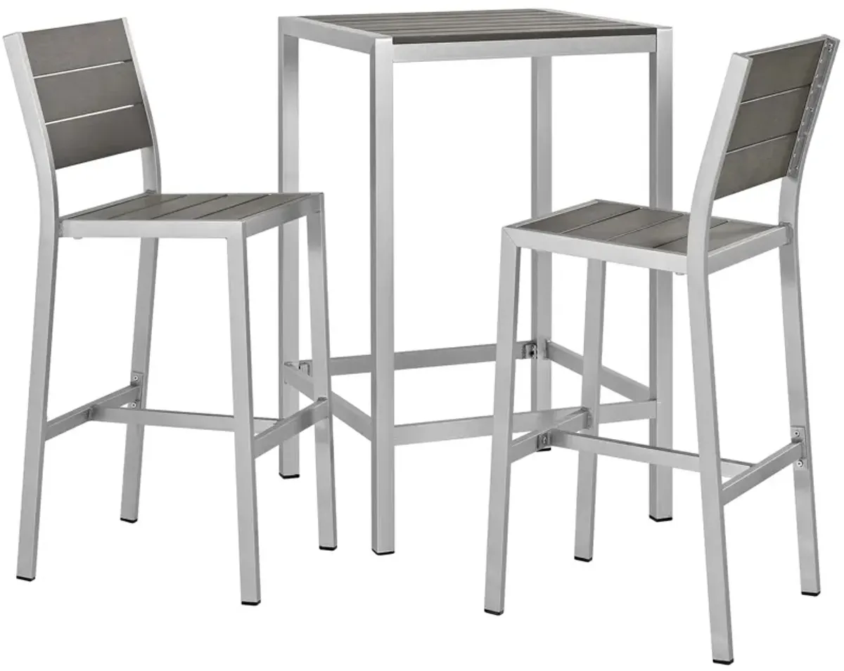 Shore 3 Piece Outdoor Patio Aluminum Pub Set by Modway Silver Gray