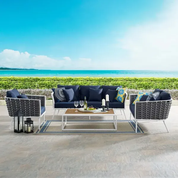 Stance 4 Piece Outdoor Patio Aluminum Sectional Sofa Set by Modway White Gray