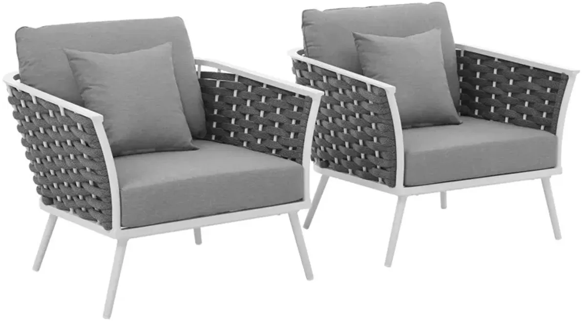 Stance Armchair Outdoor Patio Aluminum Set of 2 by Modway White Navy