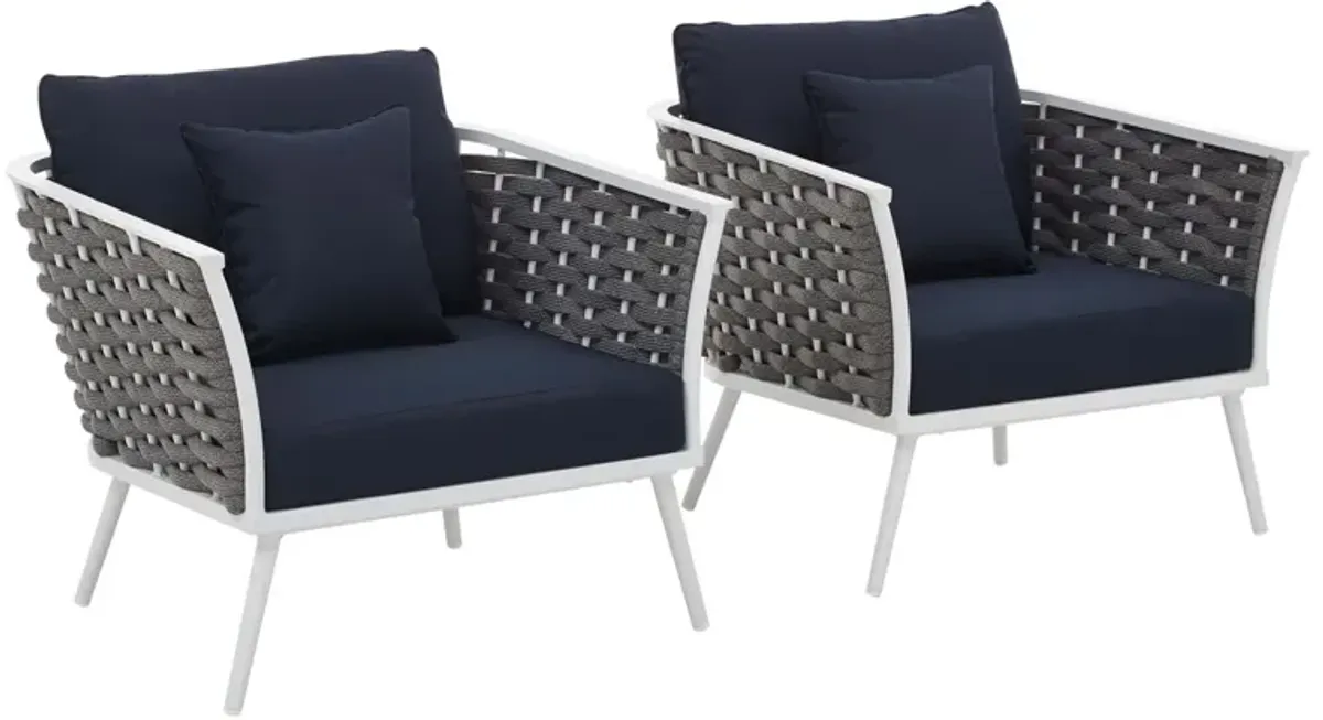 Stance Armchair Outdoor Patio Aluminum Set of 2 by Modway White Navy