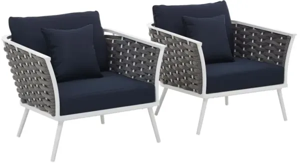 Stance Armchair Outdoor Patio Aluminum Set of 2 by Modway White Navy
