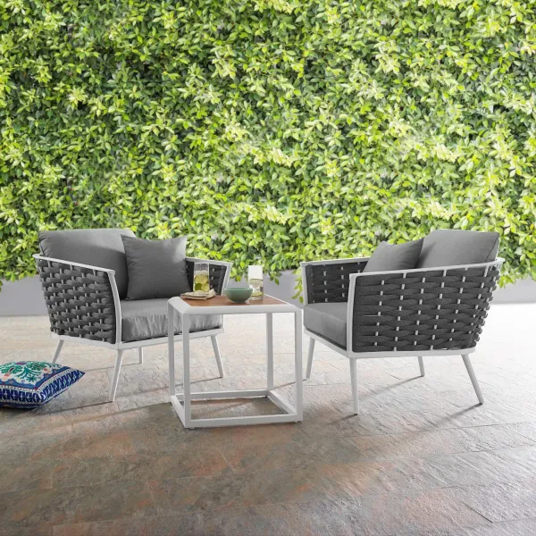 Stance 3 Piece Outdoor Patio Aluminum Sectional Sofa Set by Modway White Gray