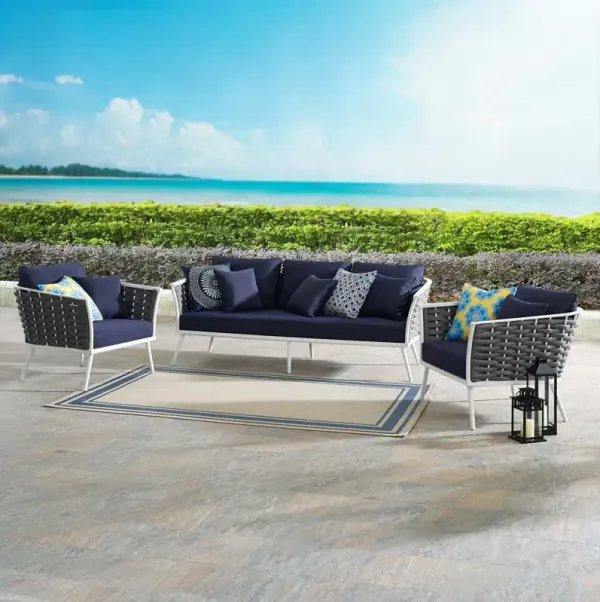 Stance 3 Piece Outdoor Patio Aluminum Sectional Sofa Set by Modway White Gray