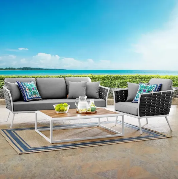 Stance 3 Piece Outdoor Patio Aluminum Sectional Sofa Set by Modway White Gray