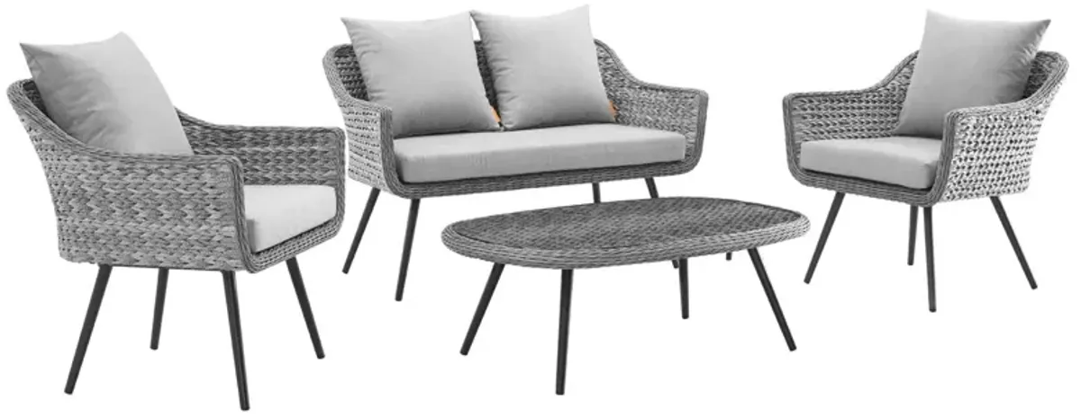 Endeavor 4 Piece Outdoor Patio Wicker Rattan Loveseat Armchair and Coffee Table Set by Modway Gray Gray