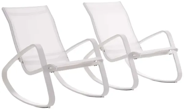 Traveler Rocking Lounge Chair Outdoor Patio Mesh Sling Set of 2 by Modway White White