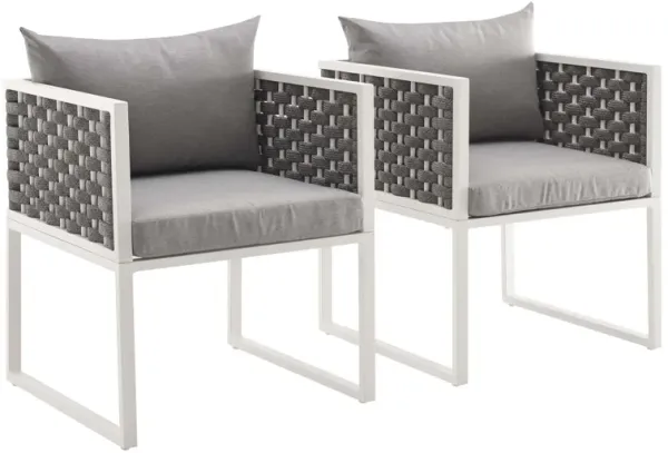 Stance Dining Armchair Outdoor Patio Aluminum Set of 2 by Modway White Gray