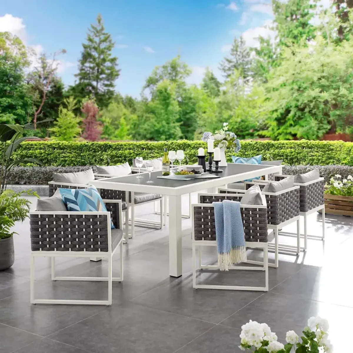 Stance 9 Piece Outdoor Patio Aluminum Dining Set by Modway White Gray