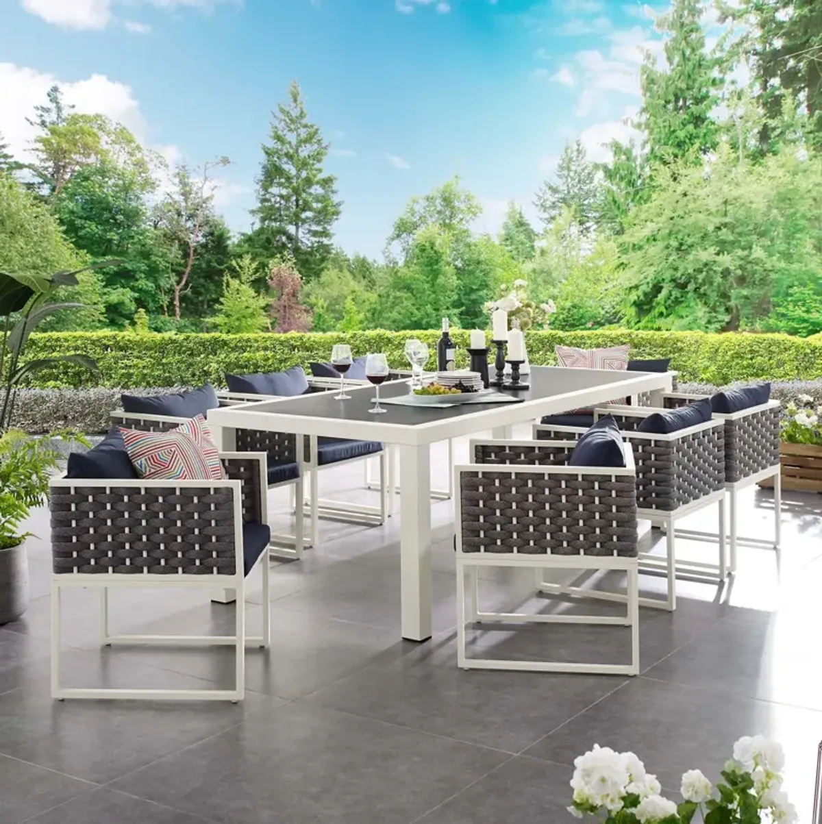 Stance 9 Piece Outdoor Patio Aluminum Dining Set by Modway White Gray