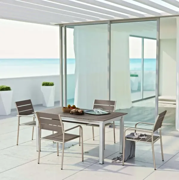 Shore 5 Piece Outdoor Patio Aluminum Dining Set by Modway Silver Gray
